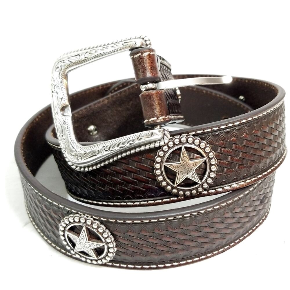 New Cavenders full grain leather star concho western belt 36